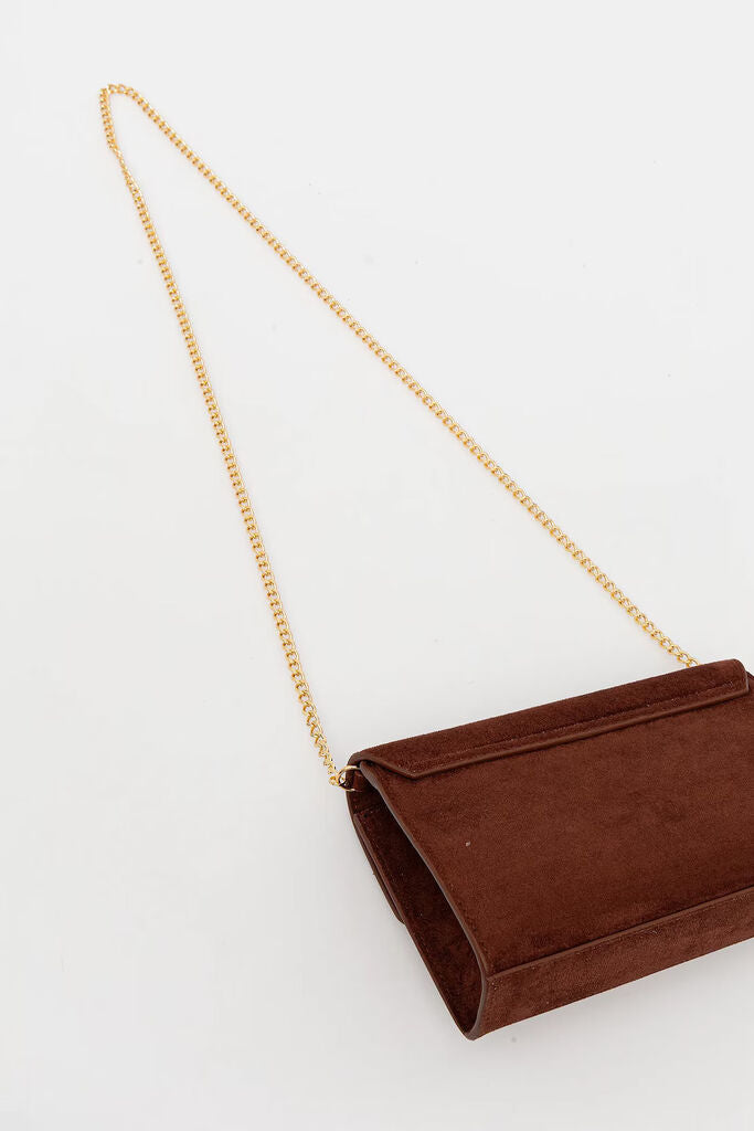 Brown Suede Crossbody Bag with Heart Clasp