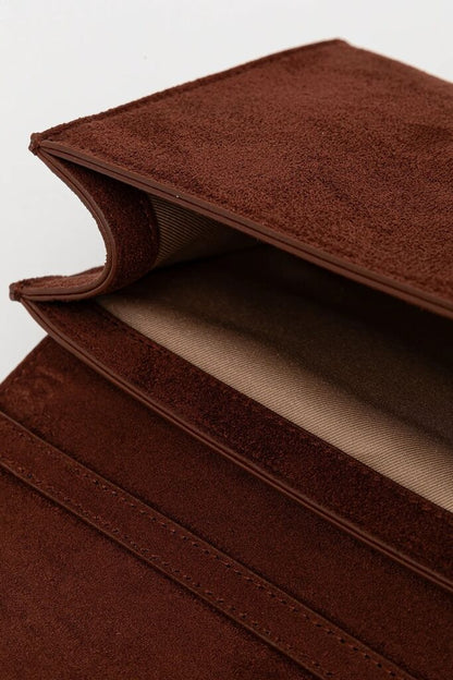 Brown Suede Crossbody Bag with Heart Clasp