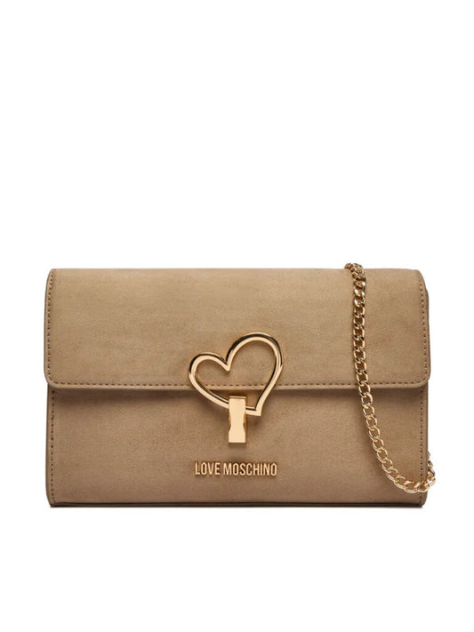 Taupe Structured Clutch with Heart Detail