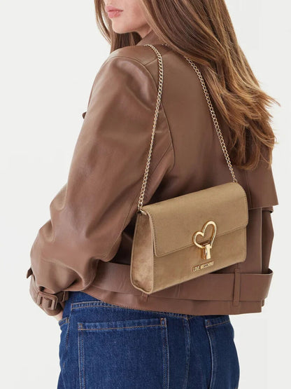 Taupe Structured Clutch with Heart Detail