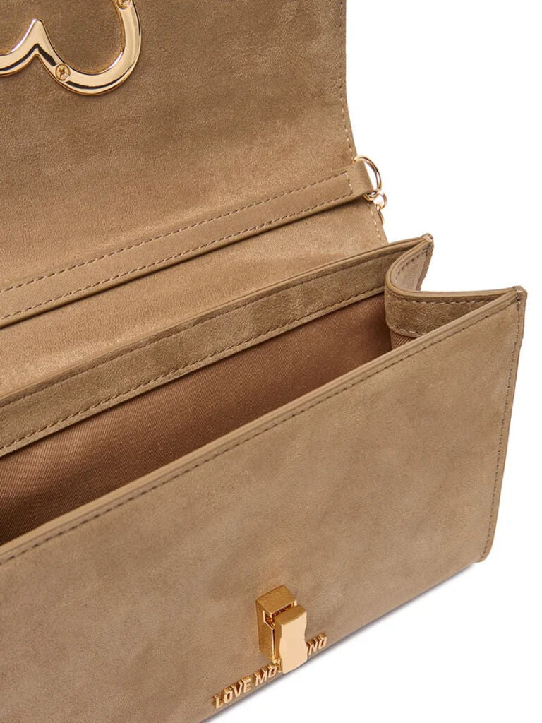 Taupe Structured Clutch with Heart Detail