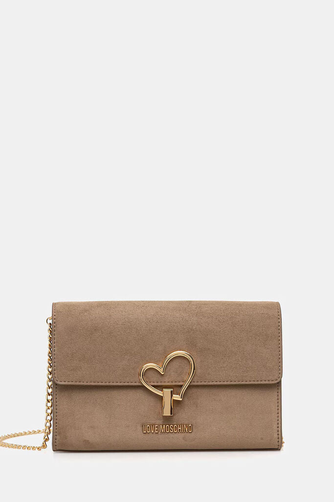 Taupe Structured Clutch with Heart Detail