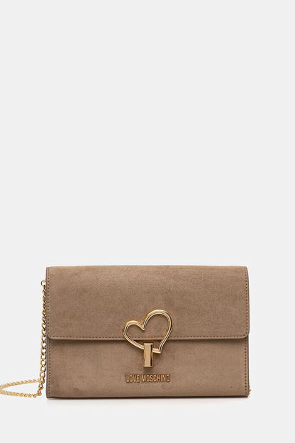 Taupe Structured Clutch with Heart Detail