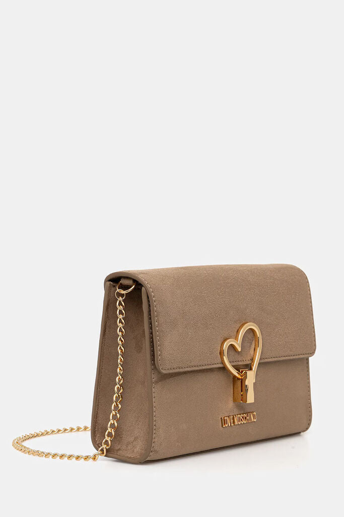 Taupe Structured Clutch with Heart Detail