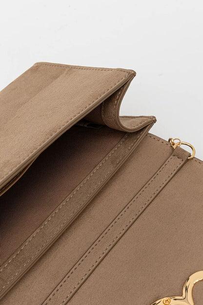 Taupe Structured Clutch with Heart Detail