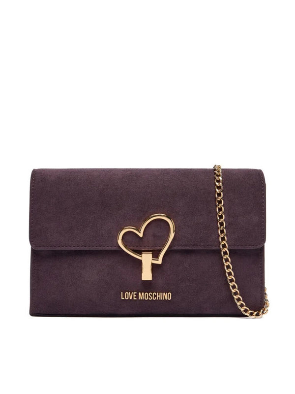 Purple Suede Clutch with Heart Chain Detail