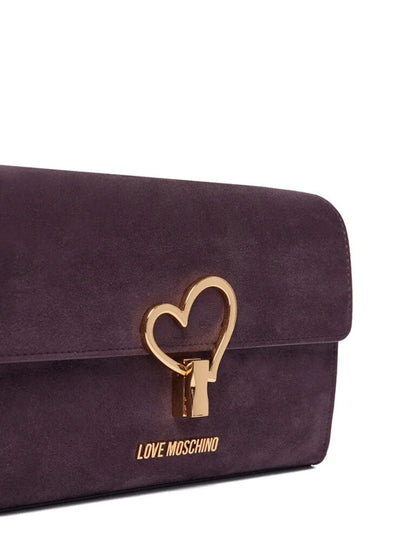 Purple Suede Clutch with Heart Chain Detail