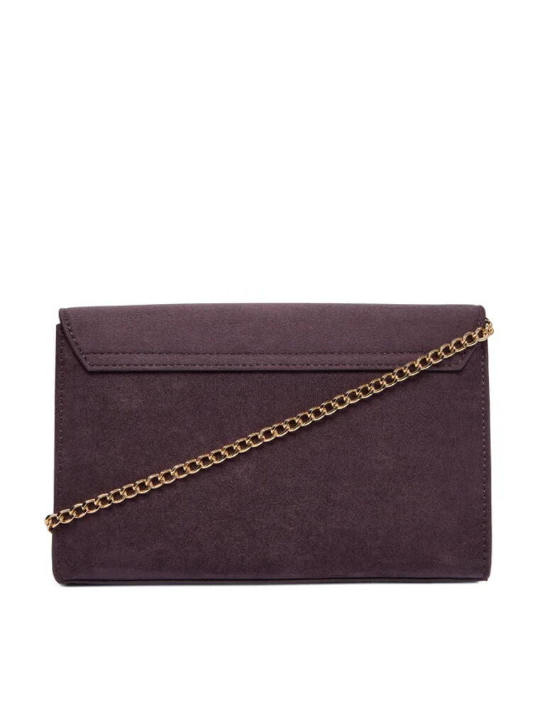 Purple Suede Clutch with Heart Chain Detail