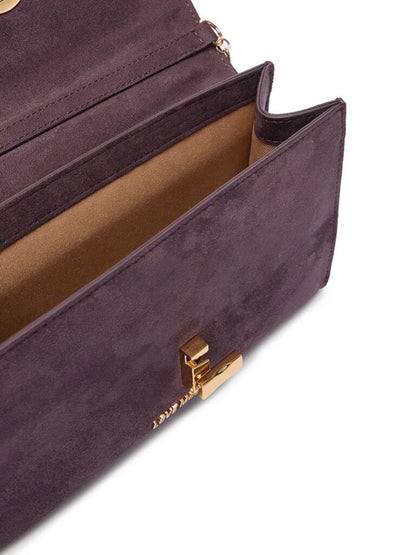 Purple Suede Clutch with Heart Chain Detail