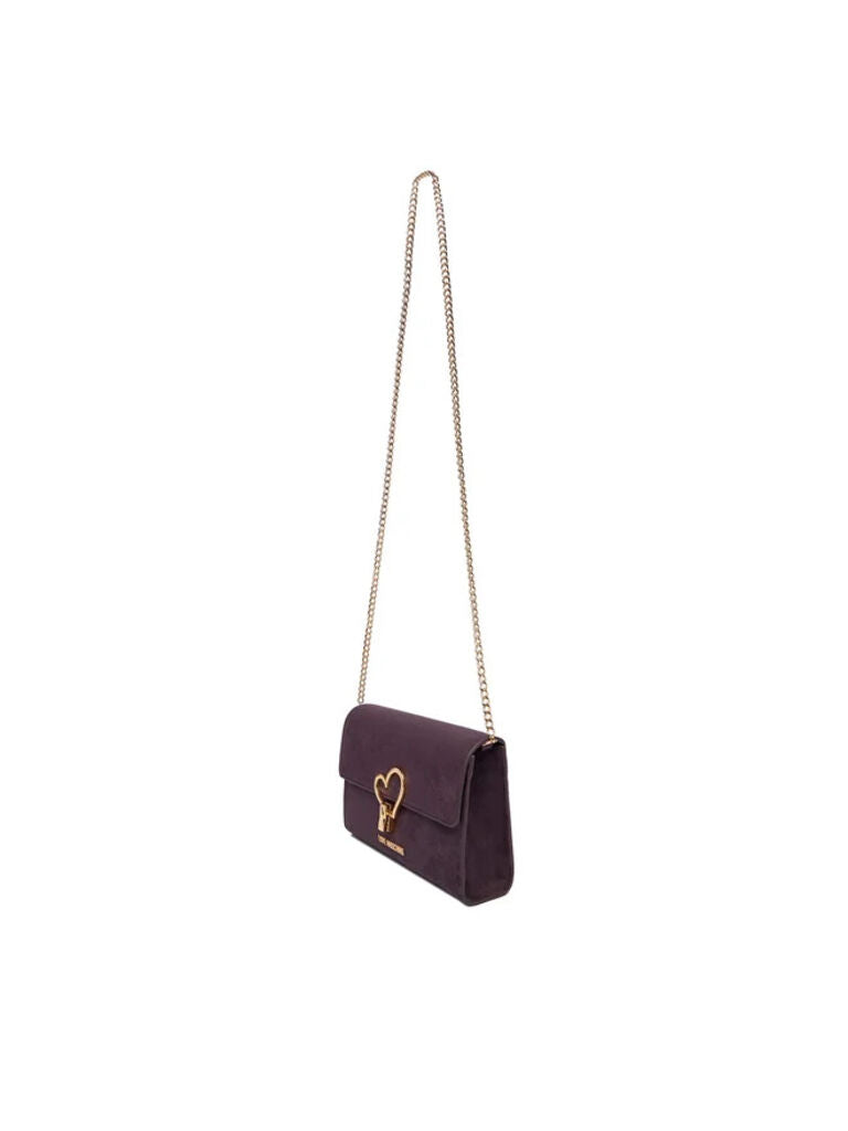 Purple Suede Clutch with Heart Chain Detail