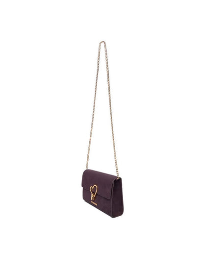 Purple Suede Clutch with Heart Chain Detail