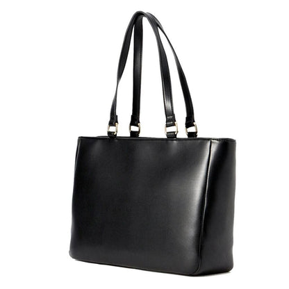 Black Embossed Tote Bag with Gold Zipper Accents