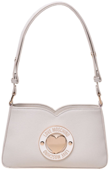 White Textured Shoulder Bag with Heart Detail