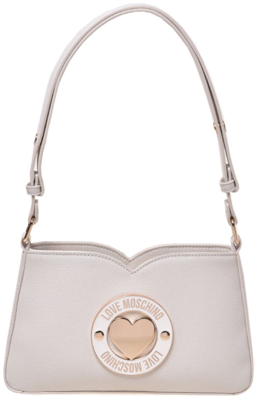 White Textured Shoulder Bag with Heart Detail