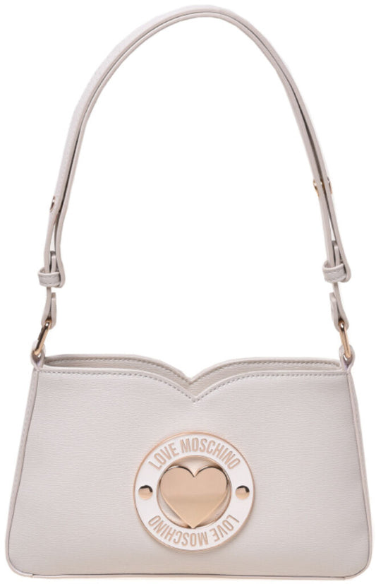 White Textured Shoulder Bag with Heart Detail
