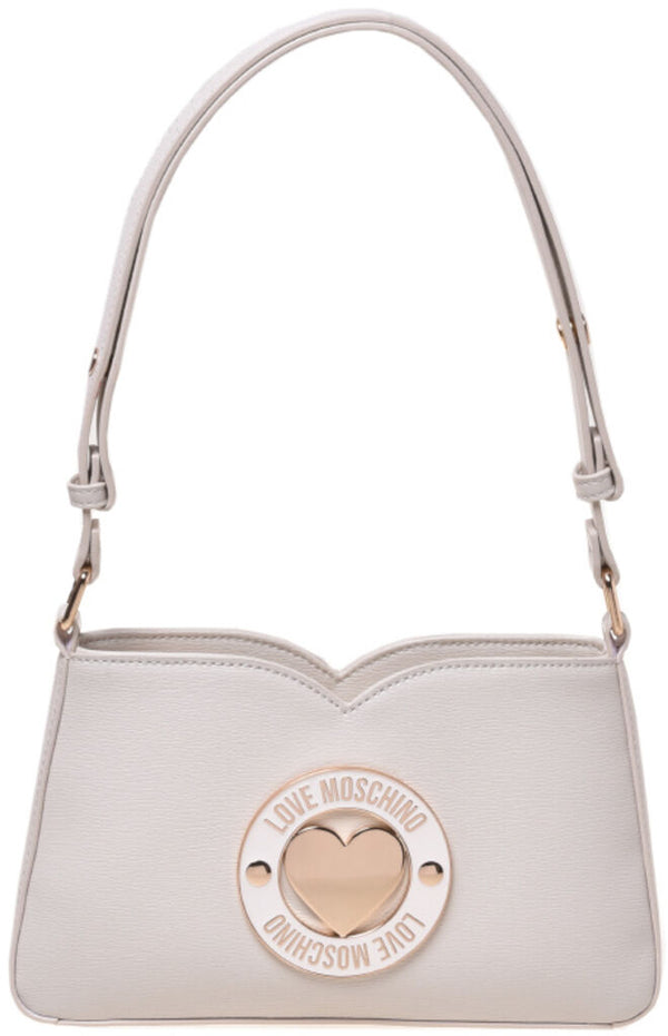 White Textured Shoulder Bag with Heart Detail