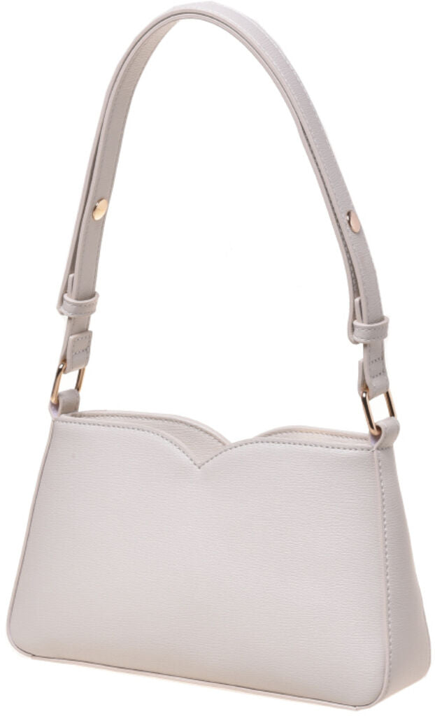 White Textured Shoulder Bag with Heart Detail
