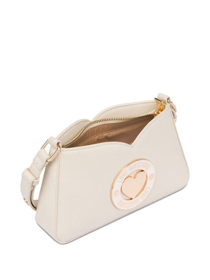 White Textured Shoulder Bag with Heart Detail
