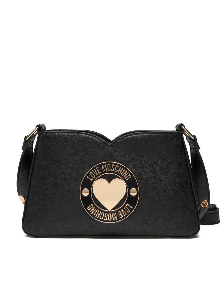 Black Crossbody Bag with Heart Emblem