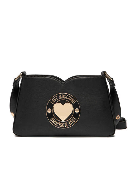 Black Crossbody Bag with Heart Emblem