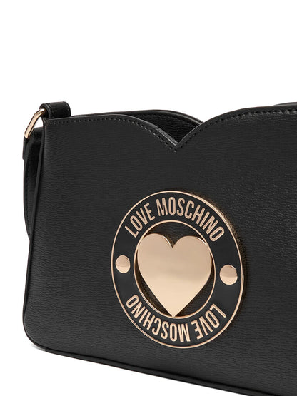 Black Crossbody Bag with Heart Emblem