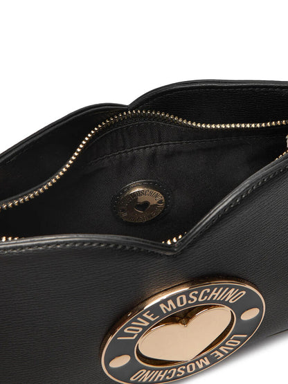 Black Crossbody Bag with Heart Emblem
