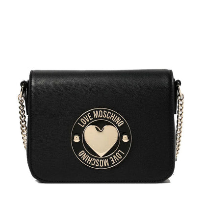 Black Textured Crossbody Bag with Gold Heart Detail