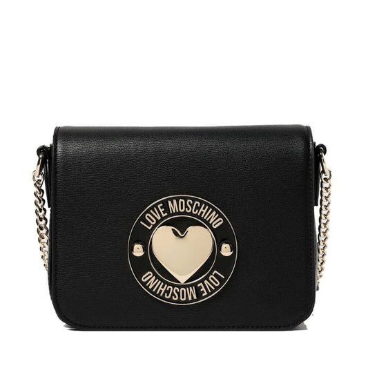 Black Textured Crossbody Bag with Gold Heart Detail