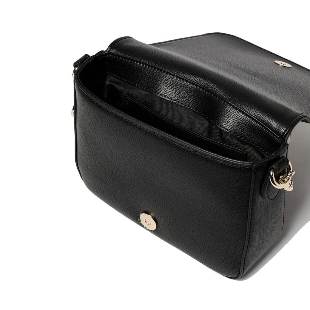 Black Textured Crossbody Bag with Gold Heart Detail