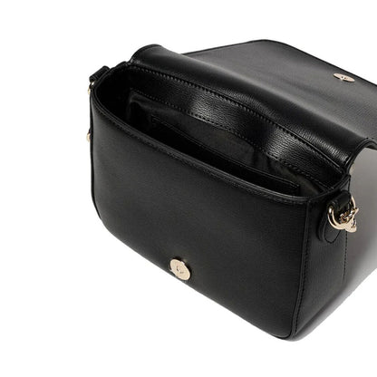 Black Textured Crossbody Bag with Gold Heart Detail