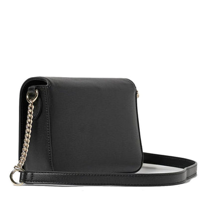 Black Textured Crossbody Bag with Gold Heart Detail