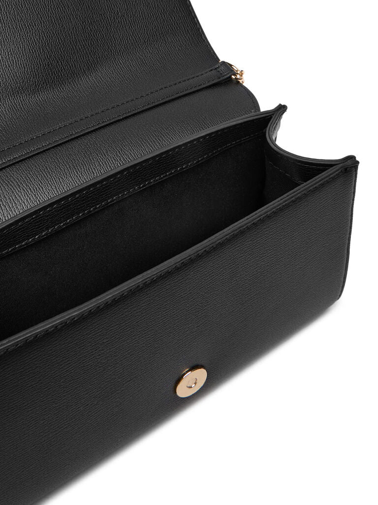 Black Faux Leather Crossbody Bag with Heart Plaque