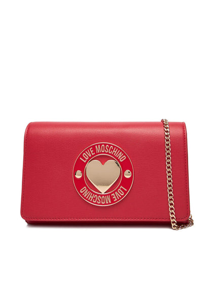 Red Faux Leather Shoulder Bag with Gold Heart Accent