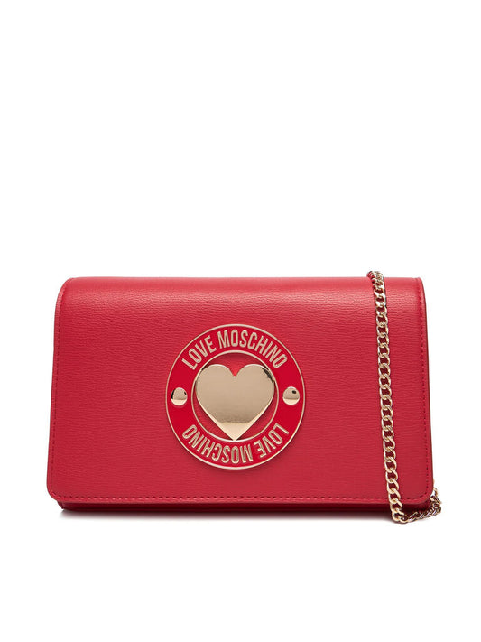 Red Faux Leather Shoulder Bag with Gold Heart Accent