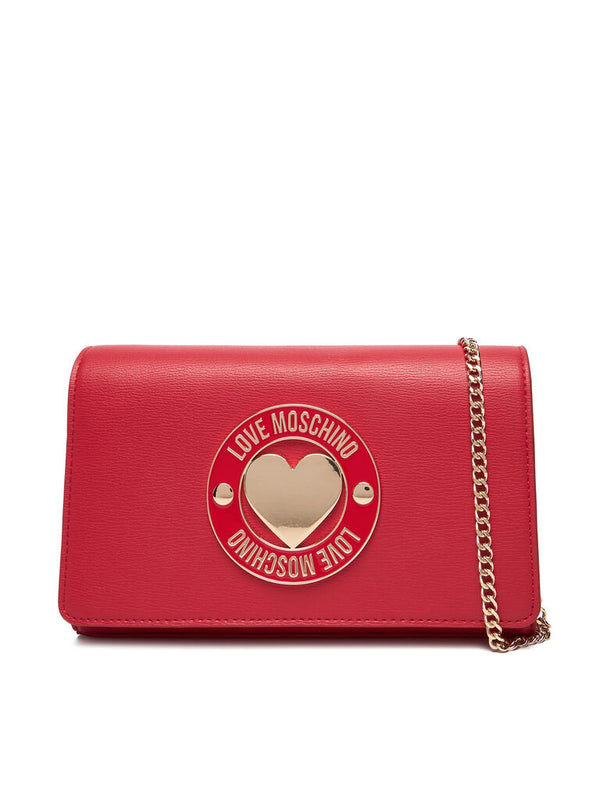 Red Faux Leather Shoulder Bag with Gold Heart Accent