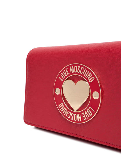 Red Faux Leather Shoulder Bag with Gold Heart Accent