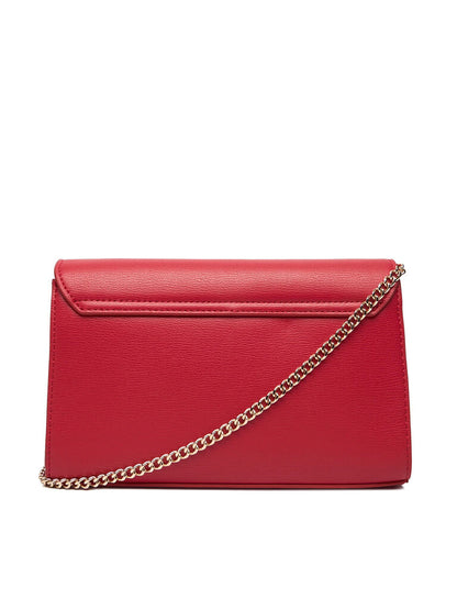 Red Faux Leather Shoulder Bag with Gold Heart Accent