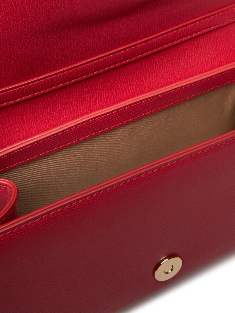 Red Faux Leather Shoulder Bag with Gold Heart Accent