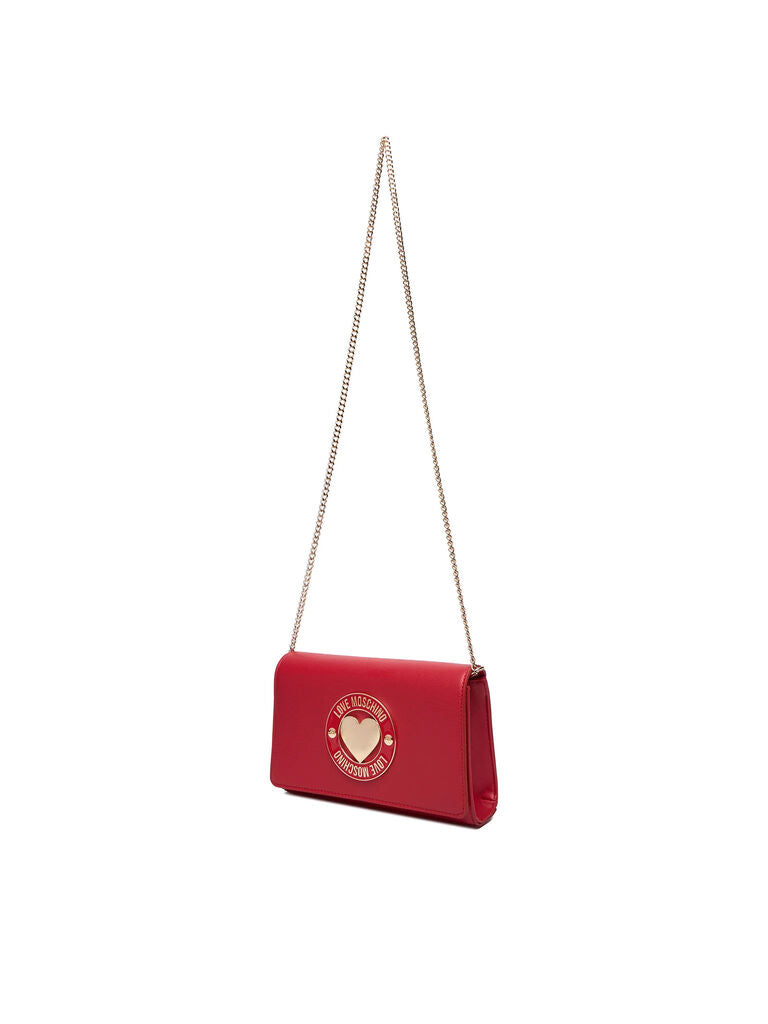 Red Faux Leather Shoulder Bag with Gold Heart Accent