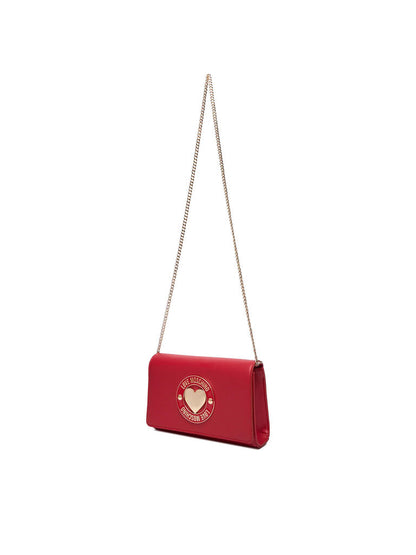 Red Faux Leather Shoulder Bag with Gold Heart Accent