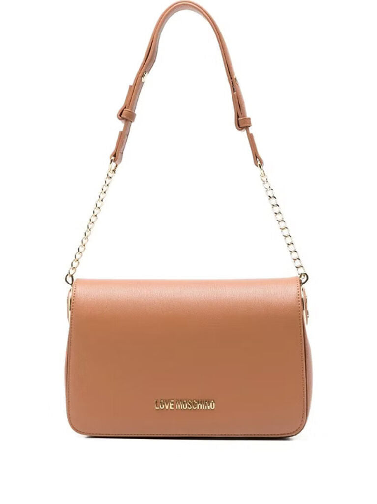 Tan Faux Leather Shoulder Bag with Chain Strap