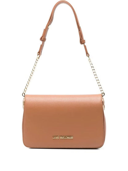Tan Faux Leather Shoulder Bag with Chain Strap