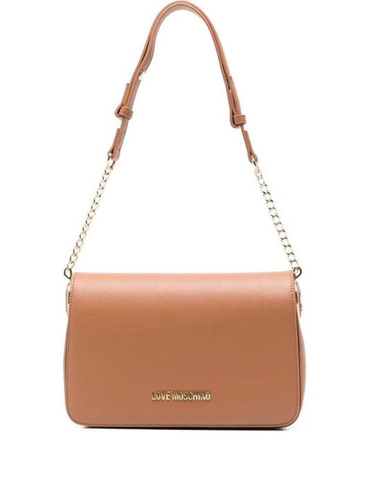 Tan Faux Leather Shoulder Bag with Chain Strap