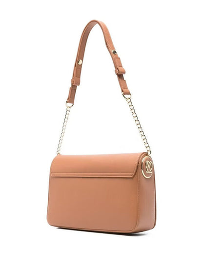 Tan Faux Leather Shoulder Bag with Chain Strap