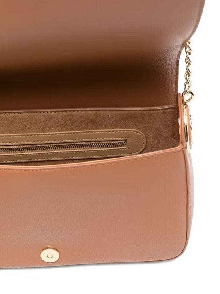Tan Faux Leather Shoulder Bag with Chain Strap