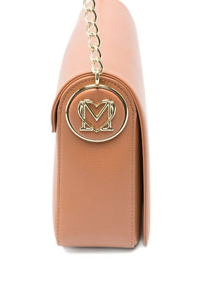 Tan Faux Leather Shoulder Bag with Chain Strap