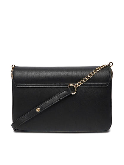 Black Faux Leather Shoulder Bag with Chain Strap
