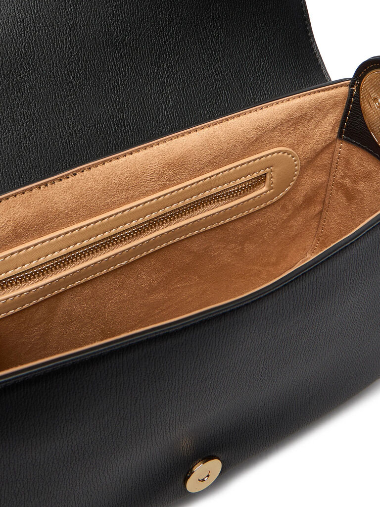 Black Faux Leather Shoulder Bag with Chain Strap