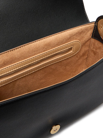 Black Faux Leather Shoulder Bag with Chain Strap