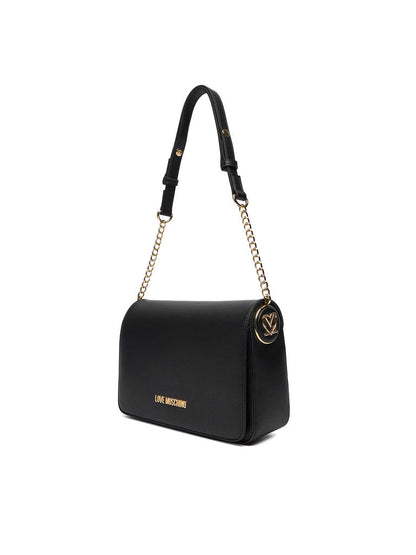 Black Faux Leather Shoulder Bag with Chain Strap